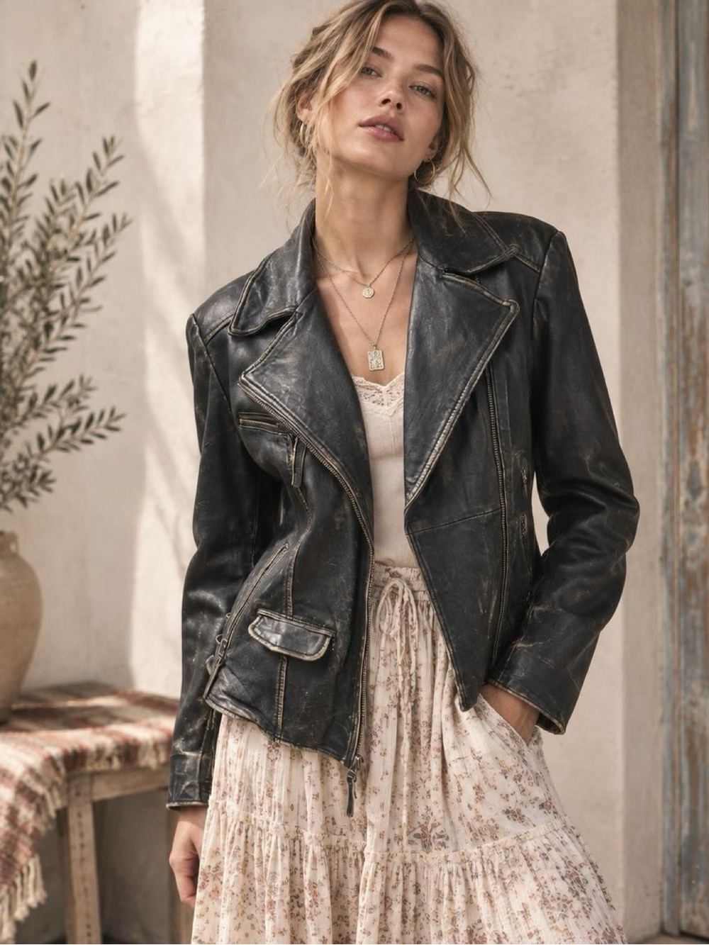 Wilsons Women’s XL Vintage USA Soft Leather Distressed Moto Jacket Anthropologie